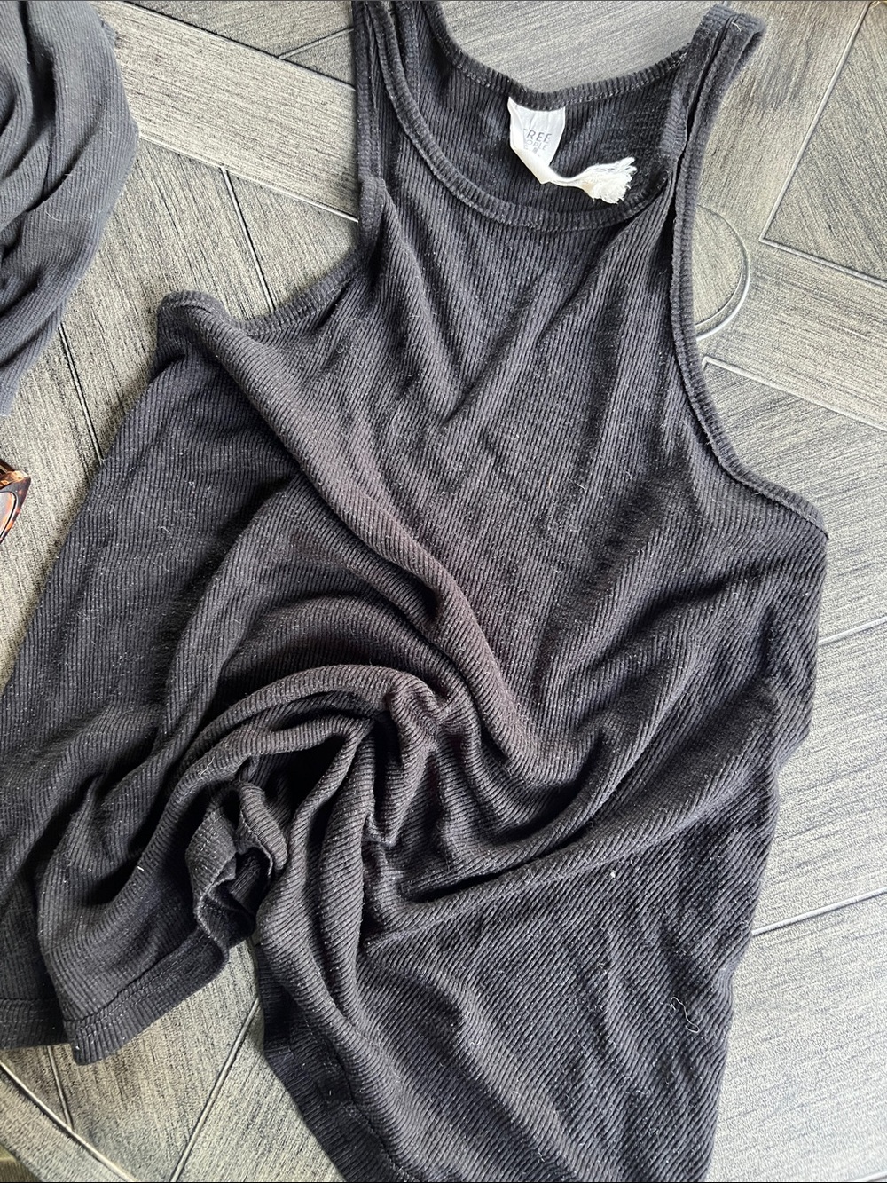 Free People Black Ribbed High-Neck Tank